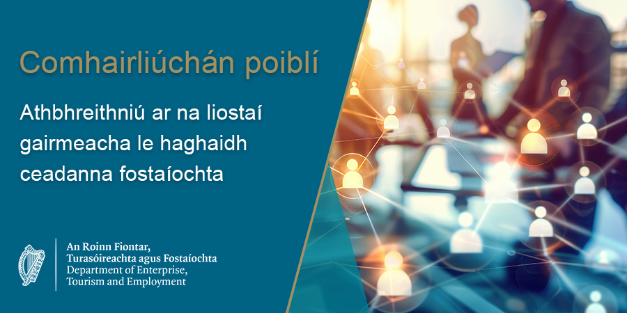 Description for Comhairliúchán poiblí - athbhreithniú ar na liostaí gairmeacha le haghaidh ceadanna fostaíochta